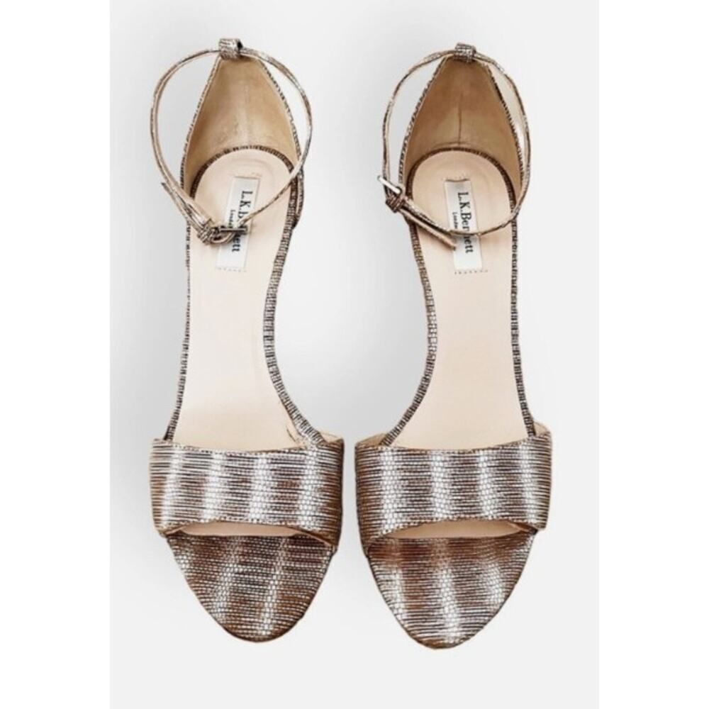 L.K. Bennett Champagne Metallic Leather Sandals Heels Sz. 39.5 (US 9.5)